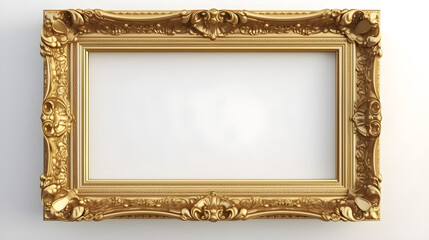 Antique gold frame on a distinct white background, AI generative