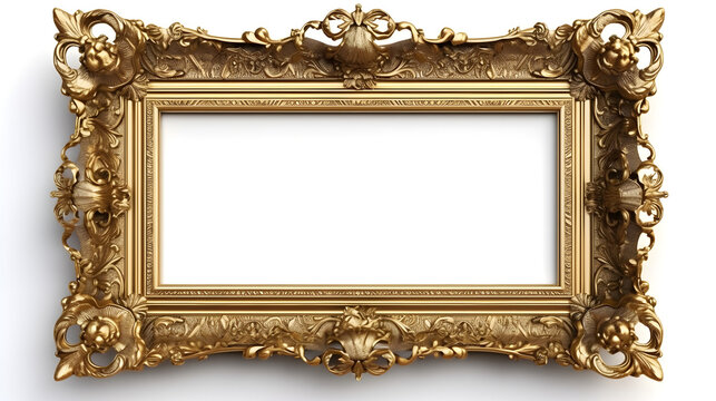 Antique gold frame on a distinct white background, Generative AI