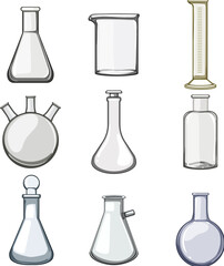 laboratory glassware set cartoon vector illustration