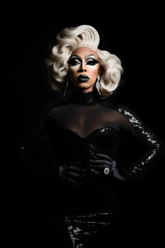 strong black drag queen with blonde hair on black background, made with generative ai