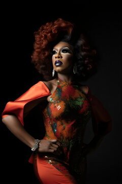 poc drag queen, powerful & strong on black background, made with generative ai