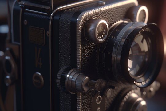 A close-up of a vintage camera or other object, Generative AI