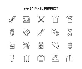 Sewing icons, thin vector flat icon set
