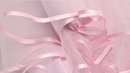 Wedding dress detail. Pink wedding dress frills close up.