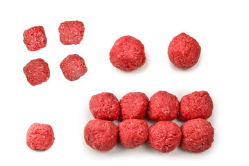 Raw meat balls isolated on white background.
