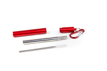 Portable reusable straw, container, and cleaning kit