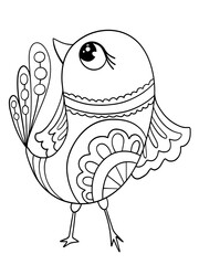 bird contour doodle coloring book for children sketch with patterns fantasy illustration stroke isolated on white background vector