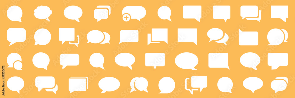 Poster Set of comment speech bubble on orange background. Chat message speech bubble