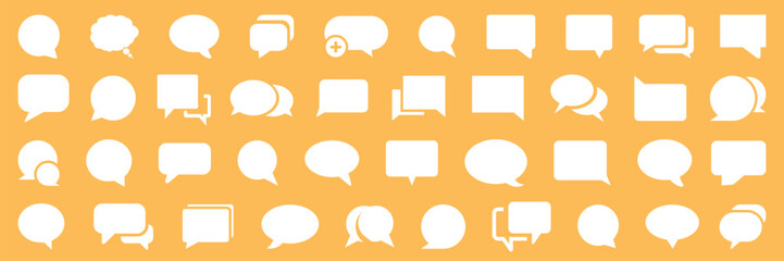 Set of comment speech bubble on orange background. Chat message speech bubble - obrazy, fototapety, plakaty