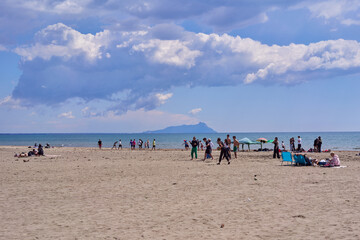 Marina di Latina in the spring with mount Circeo in the background