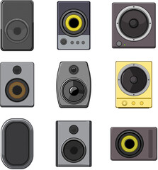 studio sound monitor set cartoon vector illustration