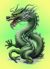 Traditional Chinese green dragon. Lunar new year celebration. Chinese new year decoration, generative ai
