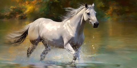 Obraz na płótnie Canvas Illustration of wild horse running in full gallop, AI generative