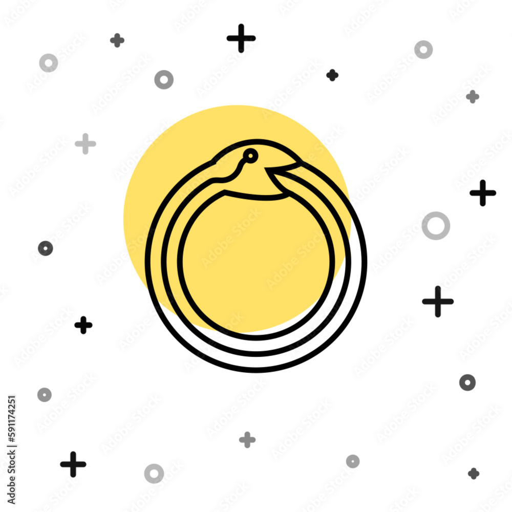 Poster black line magic symbol of ouroboros icon isolated on white background. snake biting its own tail. a