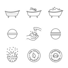 Handmade bath bomb vector icons, editable stroke