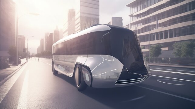 Futuristic Bus On The Road AI Generated