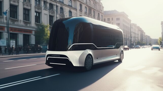 Futuristic Bus On The Road AI Generated