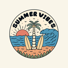 Summer vibes with the coconut and twin surfboard design for t-shirt, badge, sticker, etc for design t-shirt, badge, sticker, etc