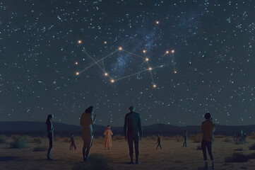 Illustration of galaxies in the night, human, concept illustration