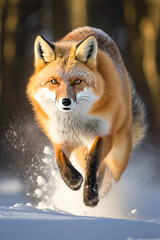 Fototapeta premium red fox in the snow,fox in the snow,red fox vulpes