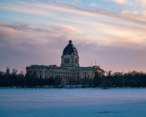 Regina Saskatchewan in Spring with Melting Snow at Sunset 