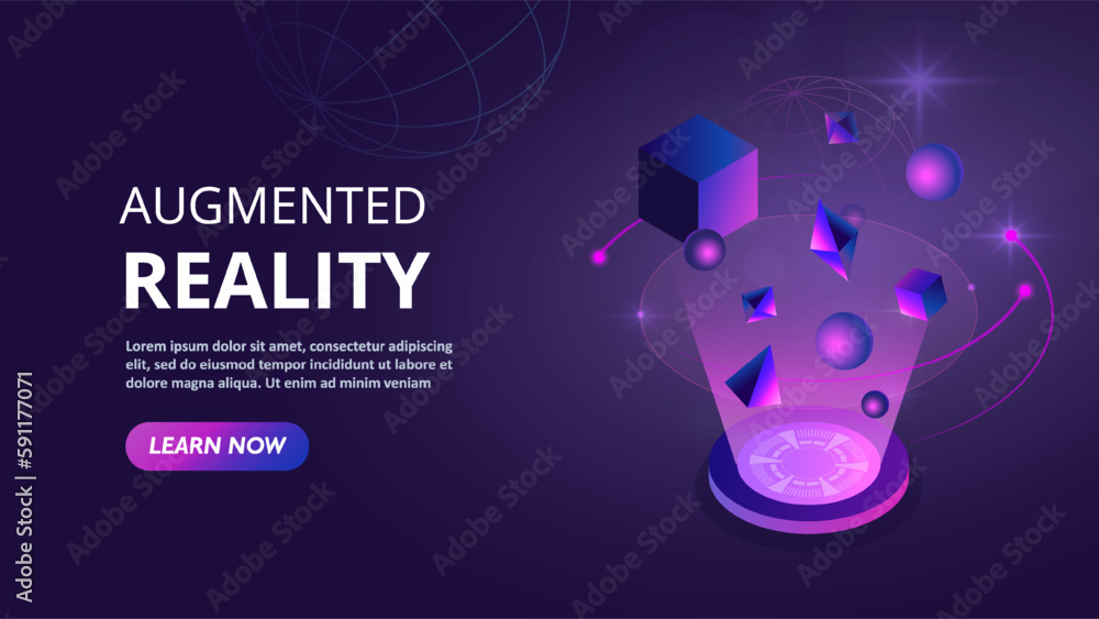 Wall mural augmented reality concept. cyberspace and virtual reality. landing page design. innovations and mode