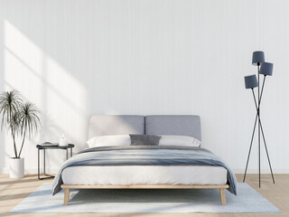 interior modern bedroom, Minimalism. 3d render