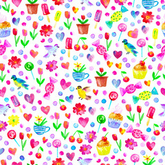 Hand drawn watercolor spring seamless pattern