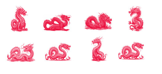  Set of emblems traditional chinese dragonon on transparent background