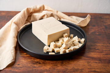Organic Raw Soy Tofu on a Background