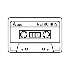 Audio cassette. Hand drawn sketch icon of retro song tapes. Y2k and 90s design. Doodle sketch style. Isolated vector illustration on white background.