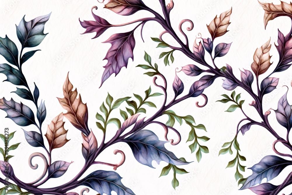 Poster floral raster embellishment with varying branch and leaf forms generative ai