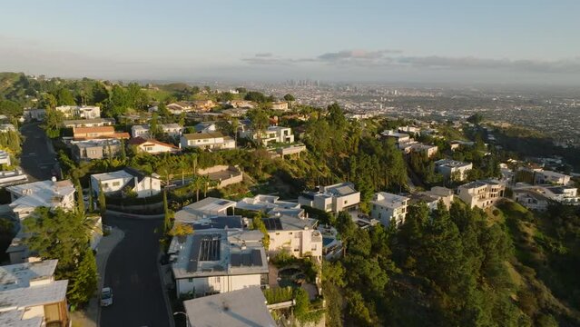 Aerial views of Los Feliz and Hollywood Hills California Stock