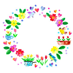 Hand drawn watercolor floral wreath
