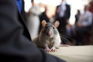 a rat at a wedding with flowers came to congratulate the bride and groom. A wedding ceremony and many people around Generative AI