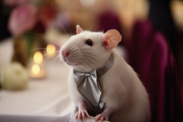 a rat at a wedding with flowers came to congratulate the bride and groom. A wedding ceremony and many people around Generative AI