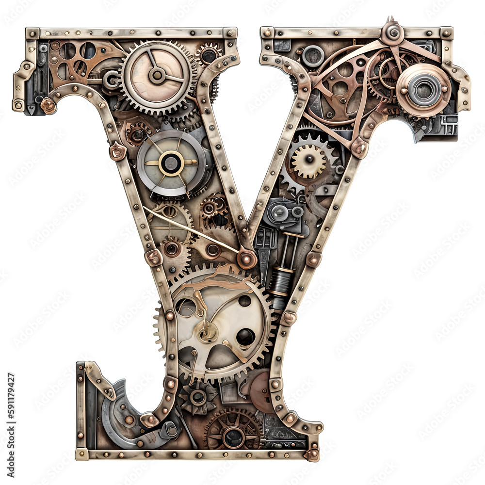 Poster a steampunk-inspired image was created, clear and perfect in its representation of the letter v - ge