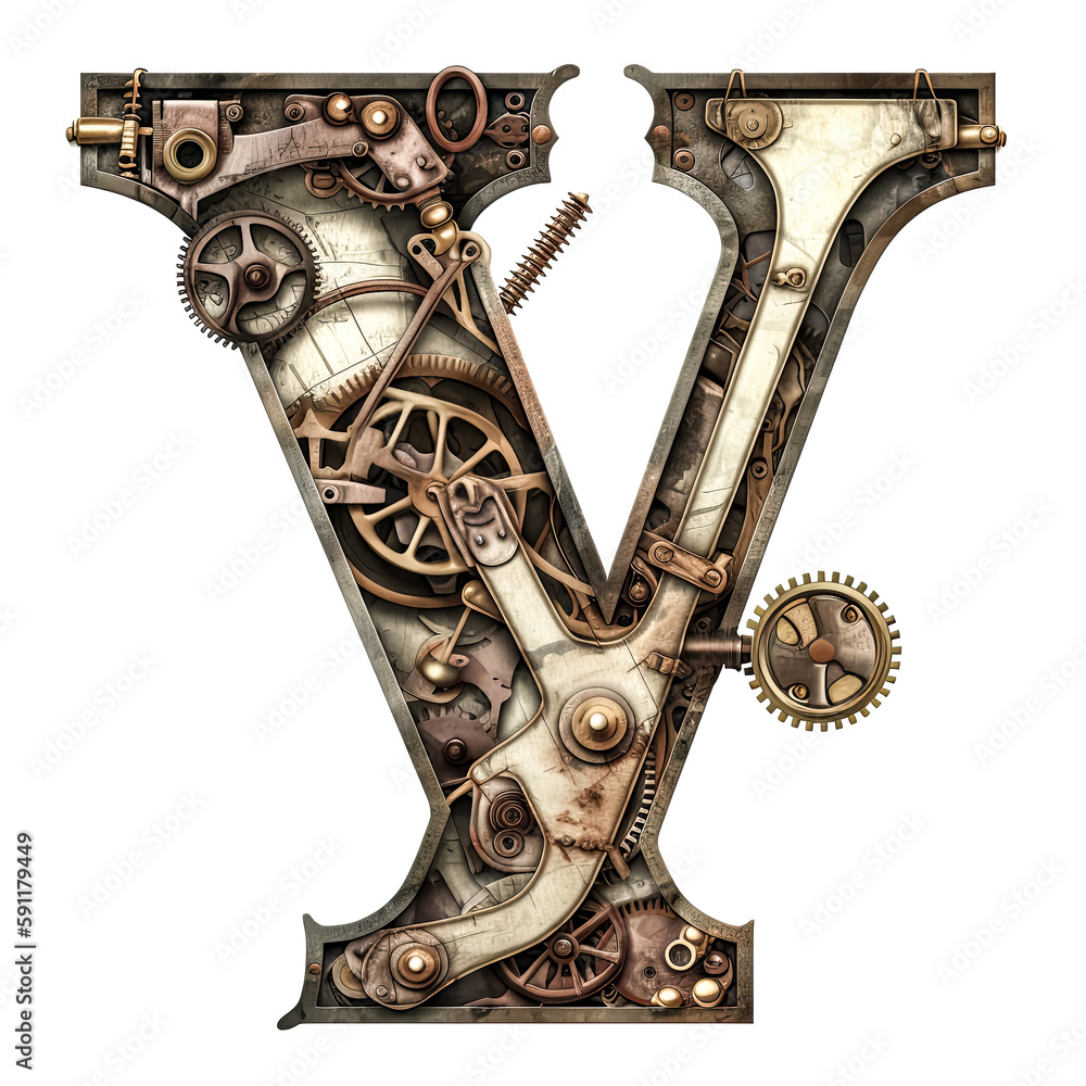 Aufkleber an image was created with a letter v in a steampunk style - generative ai.
