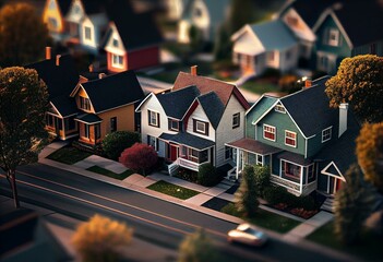 Older established residential neighborhood of homes. Generative AI