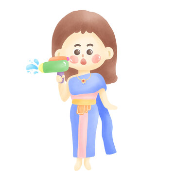 Thai lady with splash water gun in Son Kran Festival