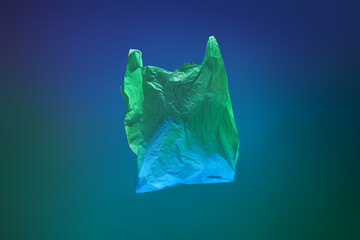 colored plastic green and blue bag on green and blue sea background