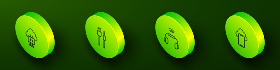 Set Isometric line Smart Tv, USB cable cord, headphones system and Cloud technology data icon. Vector