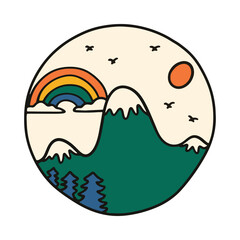Mountains and rainbow graphic illustration vector art t-shirt design