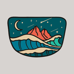 Wave at night nature graphic illustration vector art t-shirt design