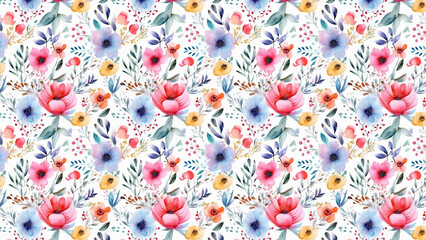 seamless pattern (tiles), watercolor illustration of flowers. generative ai