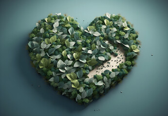 Heart shape made of trees, Earth Day. Generative AI