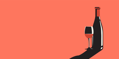 Illustration of a bottle of wine and a glass of wine in retro style.