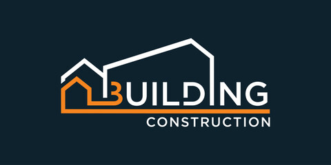 Building logo design with construction unique concept Premium Vector