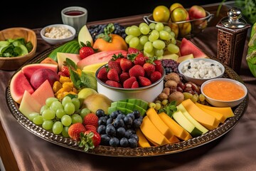platter of fresh fruits and vegetables for a healthy and nutritious ramadan meal, created with generative ai