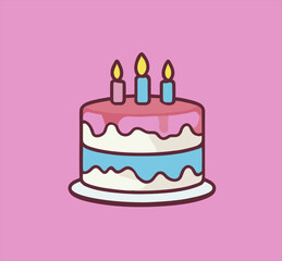 Birthday Cake design with Cartoon candles. Birthday cake hand drawn vector illustration